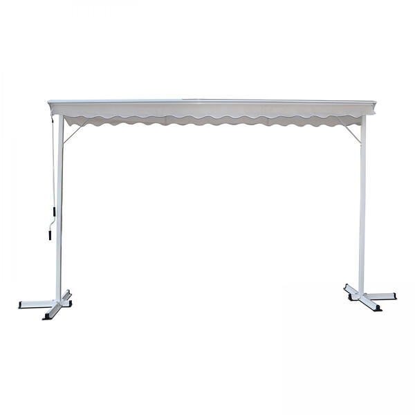OVIALA - Store double pente avec coffre 3 x 4 m en aluminium écru  - Delgada - large