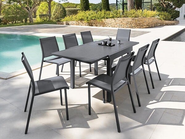 HESPERIDE - Table extensible carrée alu Piazza 4/8 places Graphite - Hespéride - large