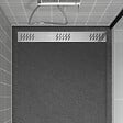 AURLANE - Receveur en acrylique Gris Effet Pierre 90x120x4 cm - Grille Linéaire Chrome - METEORA - vignette