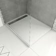 AURLANE - Receveur en acrylique Blanc Effet Pierre 80x100x4 cm - Grille Linéaire Chrome - MOON - vignette