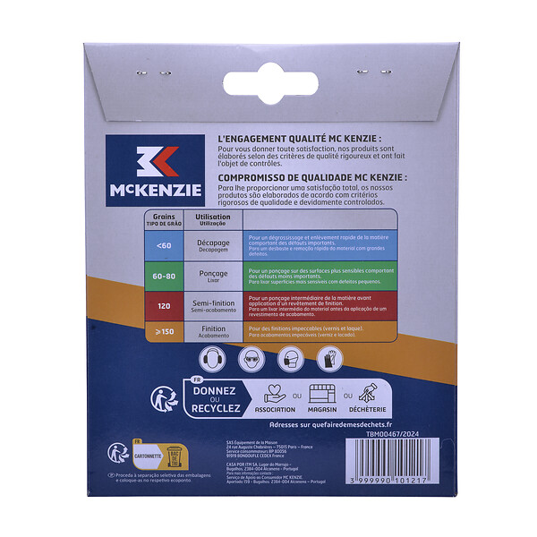 MC KENZIE - Disque perforé agrippant - 8 trous - Grain 180 - Lot de 5 - D125mm - large