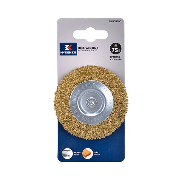 MC KENZIE - Brosse circulaire à fils sertis - Laiton Acier - 75mm - large