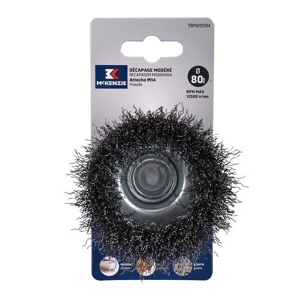 MC KENZIE - Brosse soucoupe pour meuleuse à fils sertis - Acier - 80mm - large