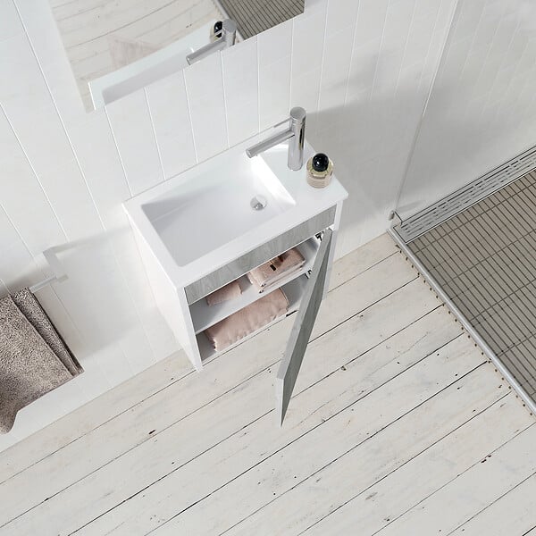 AURLANE - Meuble Lave Mains MINI 40x50x22 cm - Gris et Blanc - large
