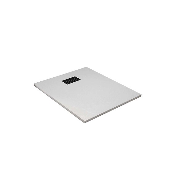 AURLANE - Receveur de douche Blanc Effet Pierre 80x100 cm et Grille décor Linéaire Noire Mate - large