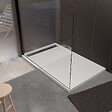 AURLANE - Receveur de douche en résine blanc 90x140x3 cm effet pierre granit + grille linéaire Chrome - vignette