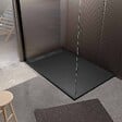 AURLANE - Receveur de douche en résine noir 90x140x3 cm effet pierre granit + grille linéaire gun metal - vignette