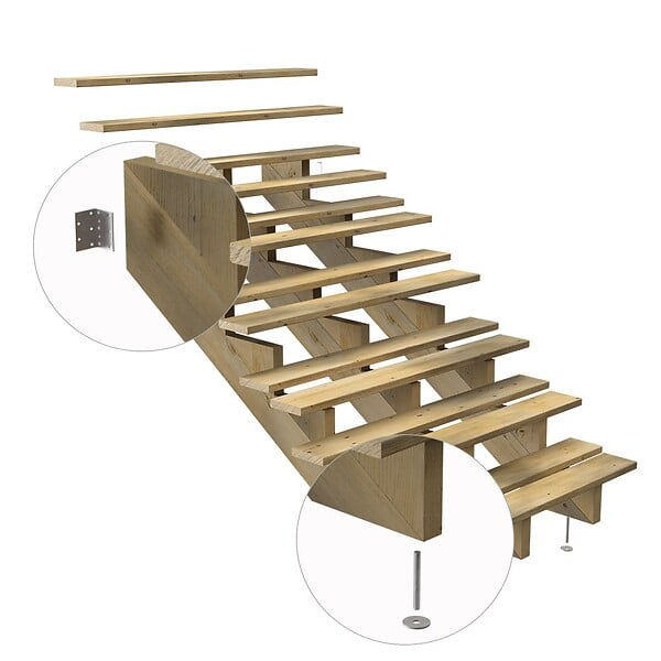 DECKLINEA - Escalier Bois Exterieur - 7 Marches - Largeur : 1m20 - Hauteur : 1m19 - Sans Contremarches - Pin du Nord - Traité Autoclave - large