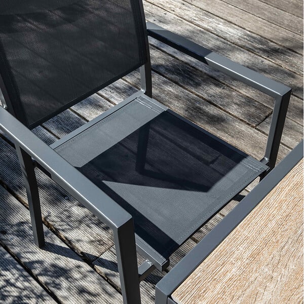 OVIALA - Lot de 2 fauteuils de jardin aluminium et textilène gris - Nice - large