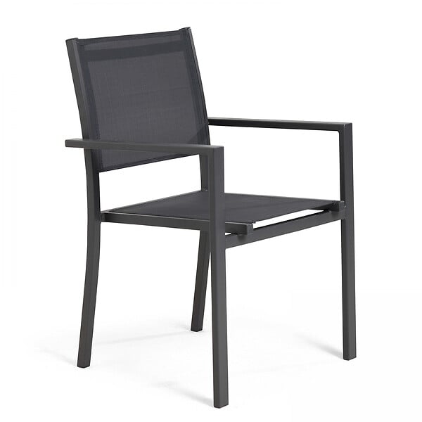 OVIALA - Lot de 2 fauteuils de jardin aluminium et textilène gris - Nice - large