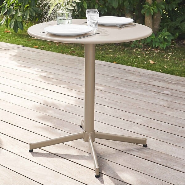 OVIALA - Ensemble table de jardin et 4 fauteuils métal taupe - Palavas - large