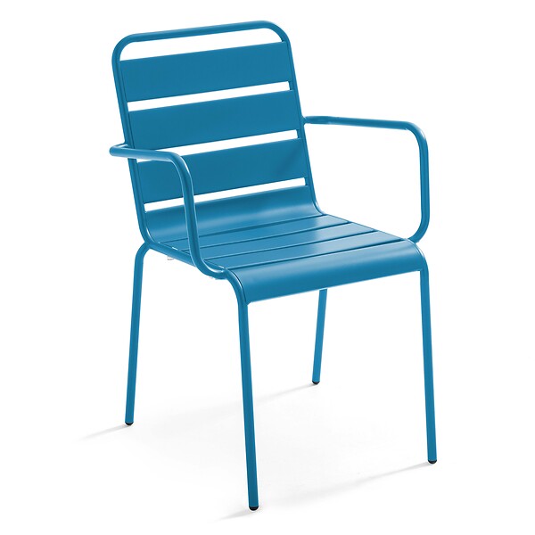 OVIALA - Ensemble table de jardin et 8 fauteuils en métal bleu pacific  - Palavas - large
