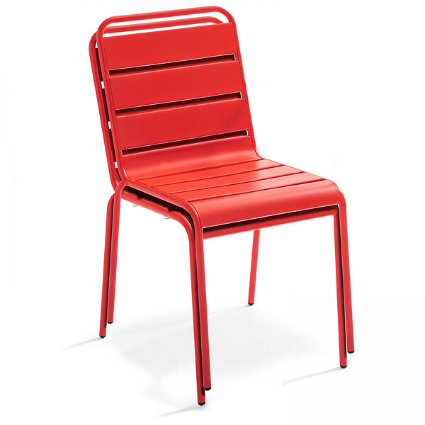OVIALA - Ensemble table de jardin et 8 chaises en métal rouge - Palavas - large
