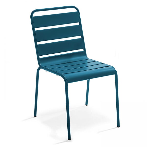 OVIALA - Salon de jardin 2 bancs et 4 chaises en acier bleu pacific - Palavas - large