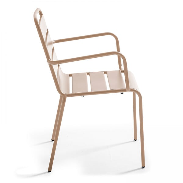 OVIALA - Ensemble table de jardin carrée et 4 fauteuils acier taupe - Palavas - large