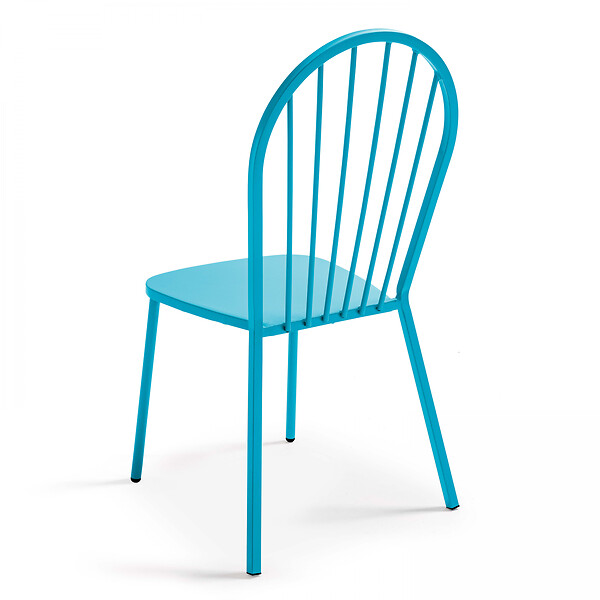 OVIALA - Ensemble table de jardin et 8 chaises bistrot en acier bleu - Palavas - large