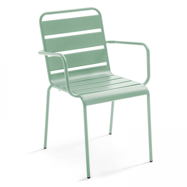 OVIALA - Ensemble table de jardin carrée et 4 fauteuils acier vert sauge - Palavas - large