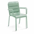 OVIALA - Ensemble table de jardin carrée et 4 fauteuils acier vert sauge - Palavas - vignette