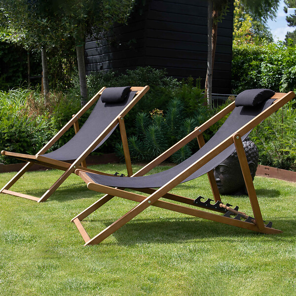 OVIALA - Lot de 2 chiliennes eucalyptus noir - Socoa - large
