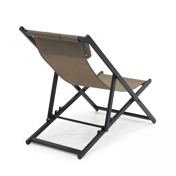OVIALA - Lot de 2 transats en aluminium taupe - Santiago - large