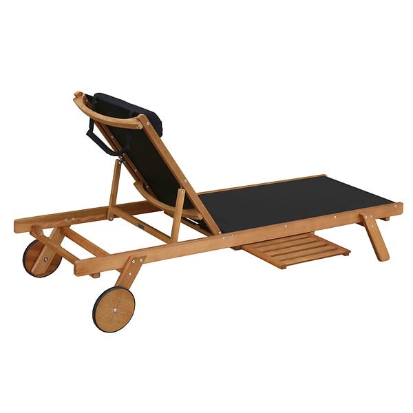 OVIALA - Lot de 2 bains de soleil avec coussin et tablette en bois noir - Goa - large