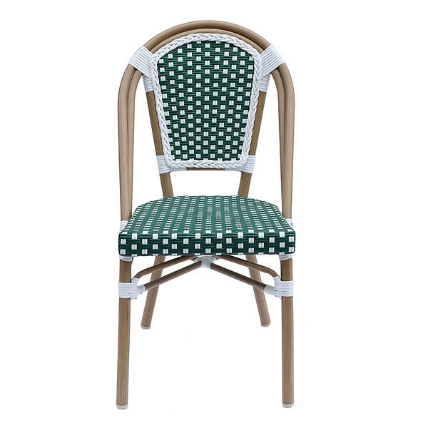 OVIALA - Chaise de terrasse bistrot parisien en aluminium et rotin vert foncé - Belleville - large