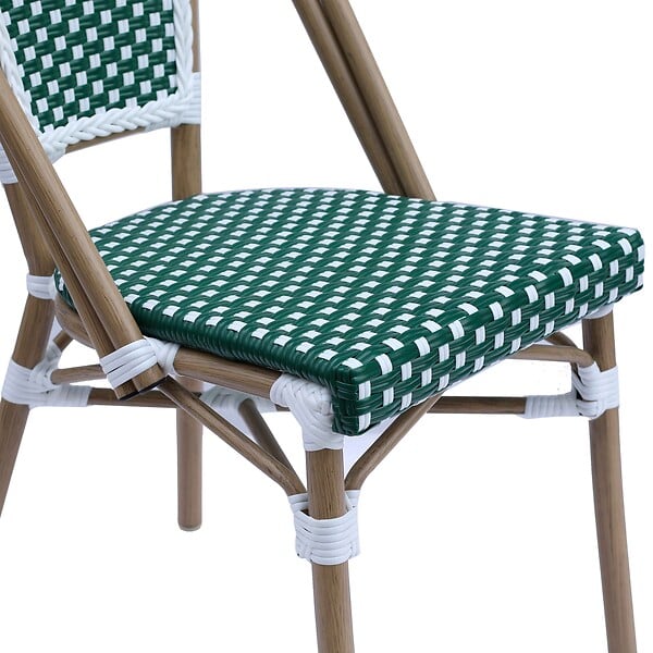 OVIALA - Chaise de terrasse bistrot parisien en aluminium et rotin vert foncé - Belleville - large