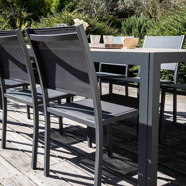 OVIALA - Lot de 2 chaises de jardin aluminium et textilène gris - Nice - large