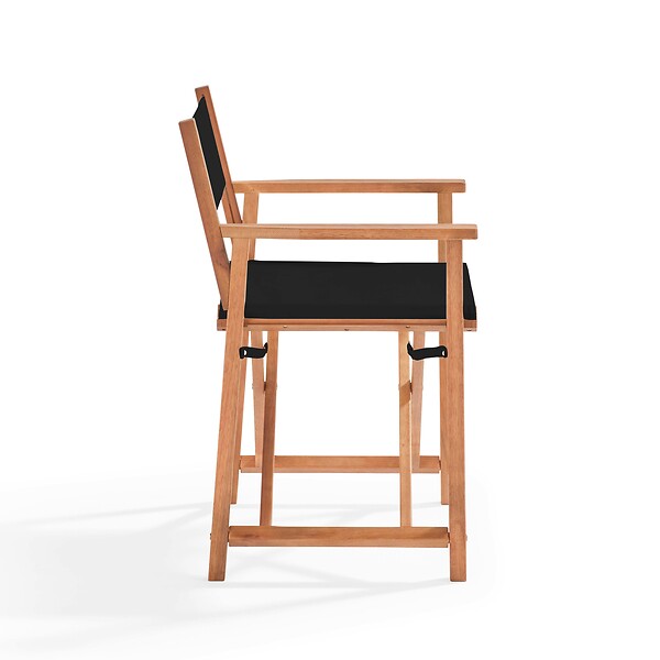 OVIALA - Lot de 2 chaises pliantes en bois d'eucalyptus et textilène noir - Mostra - large