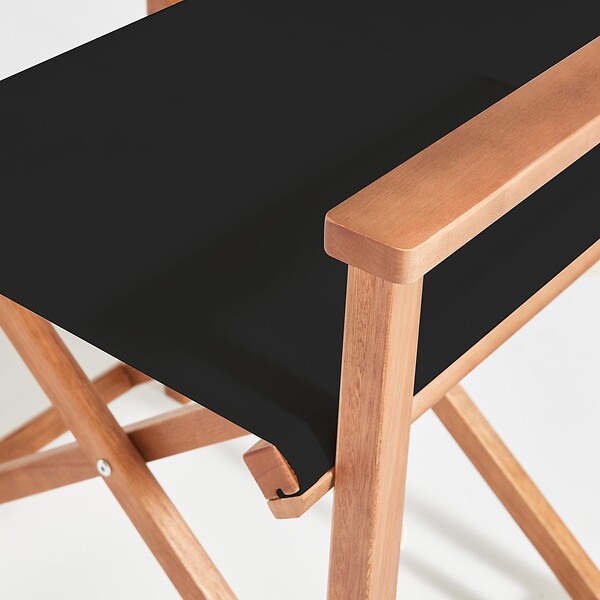 OVIALA - Lot de 2 chaises pliantes en bois d'eucalyptus et textilène noir - Mostra - large