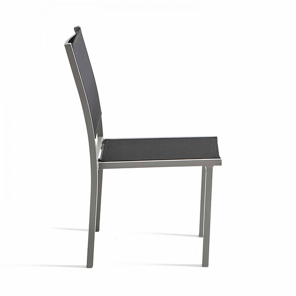 OVIALA - Lot de 2 chaises de jardin en aluminium et textilène gris - Ajaccio - large