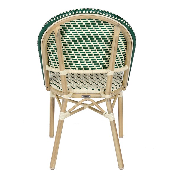 OVIALA - Chaise de terrasse bistrot parisien en aluminium et rotin vert foncé - Marais - large