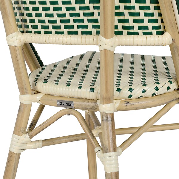 OVIALA - Chaise de terrasse bistrot parisien en aluminium et rotin vert foncé - Marais - large