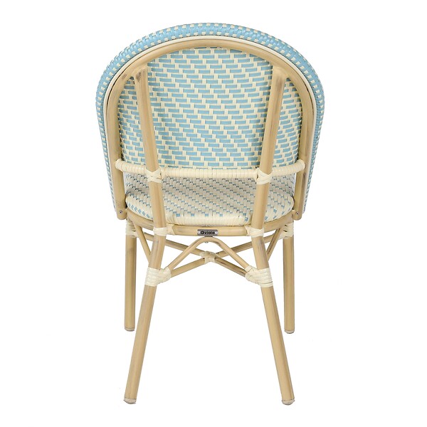 OVIALA - Chaise de terrasse bistrot parisien en aluminium et rotin bleu - Marais - large