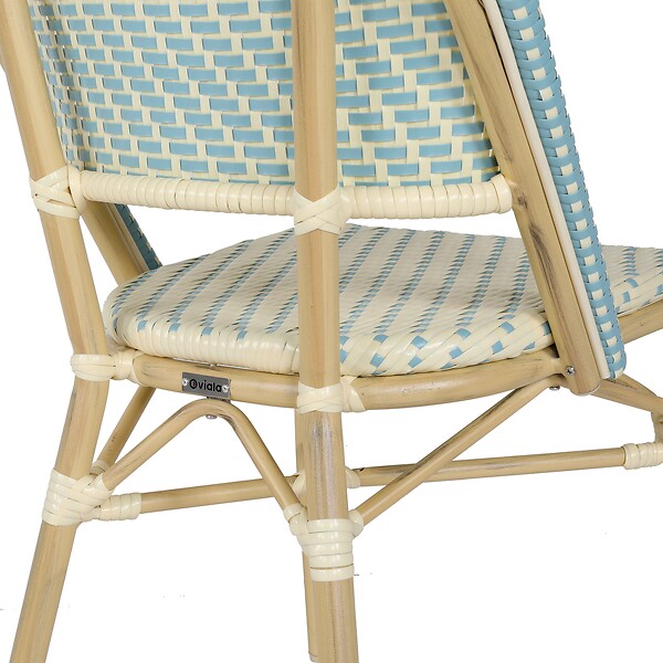 OVIALA - Chaise de terrasse bistrot parisien en aluminium et rotin bleu - Marais - large
