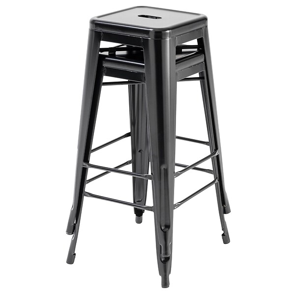 OVIALA - Lot de 4 tabourets de bar en acier noir mat - Indus - large