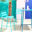 OVIALA - Chaise haute de jardin en métal bleu - Palavas - vignette
