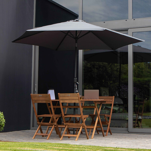 OVIALA - Parasol droit 3m inclinable à manivelle en aluminium gris anthracite - Matera - large
