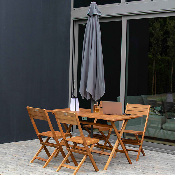 OVIALA - Parasol droit 3m inclinable à manivelle en aluminium gris anthracite - Matera - large