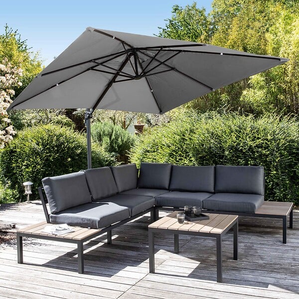 OVIALA - Parasol déporté inclinable et rotatif 3 x 3m en aluminium gris - Malaga - large