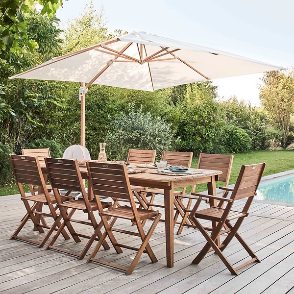 OVIALA - Parasol déporté carré 3x3m effet bois écru - Brescia - large