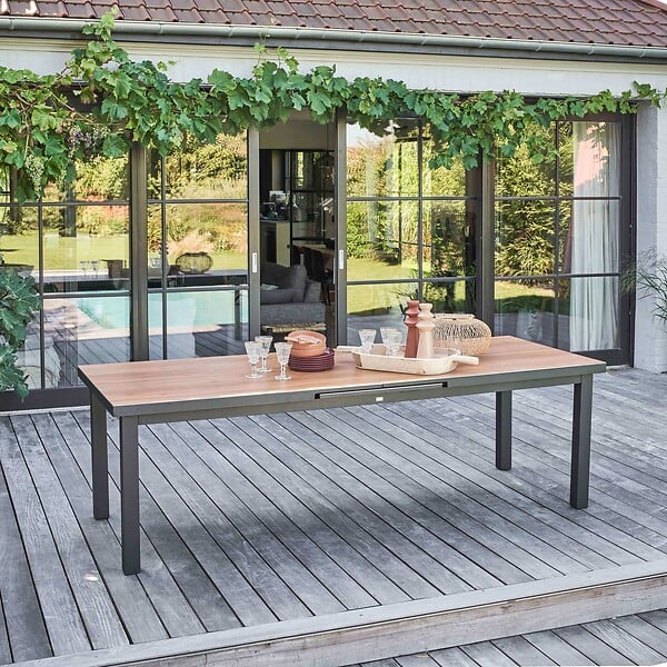 OVIALA - Table de jardin rectangulaire extensible bois 12 à 14 places - Melbourne - large