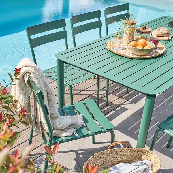 OVIALA - Ensemble table de jardin et 8 chaises vert foncé - Almada - large