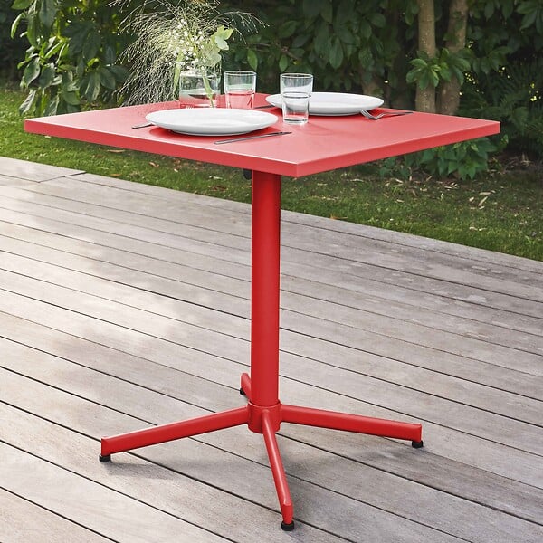 OVIALA - Ensemble table de jardin 70 cm et 4 fauteuils en métal rouge - Palavas - large