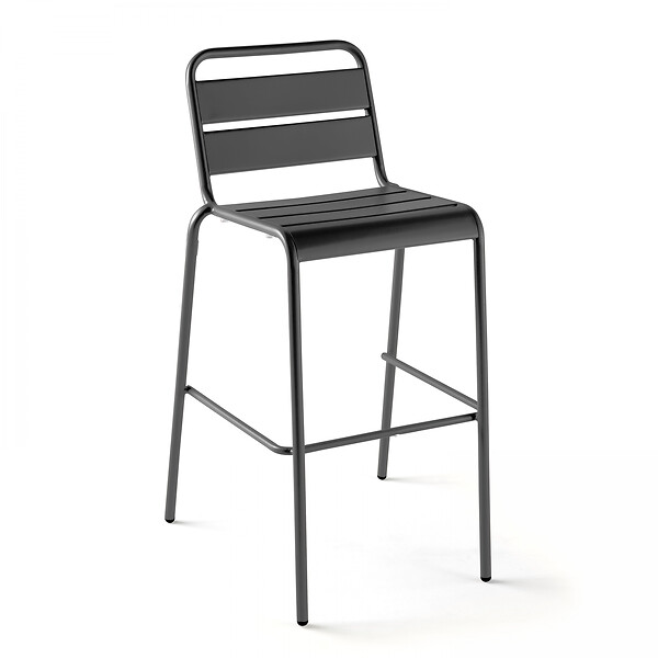 OVIALA - Ensemble table haute et 4 chaises de bar en métal gris - Palavas - large