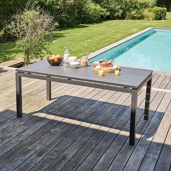 OVIALA - Ensemble table de jardin extensible et 8 assises en aluminium gris - Galilée - large