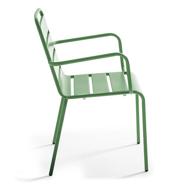 OVIALA - Ensemble table de jardin et 4 fauteuils en métal vert cactus - Palavas - large