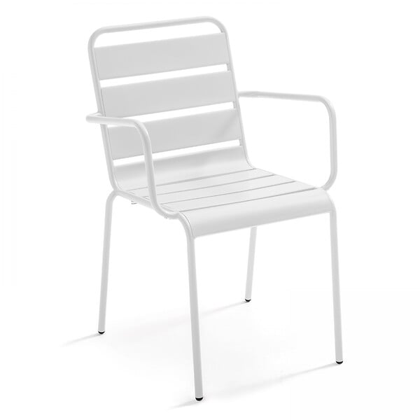 OVIALA - Ensemble table de jardin et 6 fauteuils en métal blanc - Palavas - large