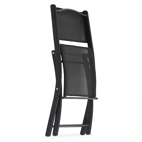 OVIALA - Table de jardin et 4 chaises pliantes en acier et verre noir - Calvi - large