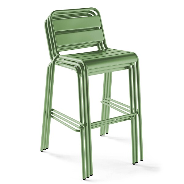 OVIALA - Ensemble table de bar et 2 chaises hautes en métal vert cactus - Palavas - large